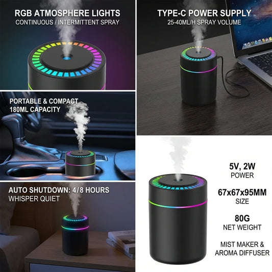 Humidificateur d'Air & Diffuseur d'Huiles Essentielles USB 180ML
